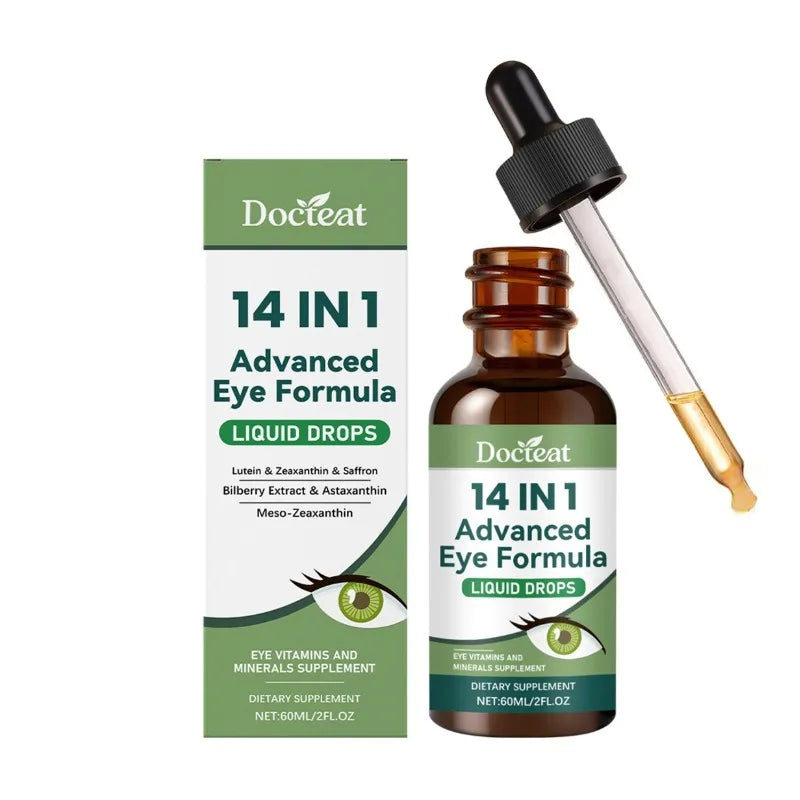 14 in 1 Advanced Visual Support Formula Liquid Drops with Lutein Zeaxanthin Saffron Astaxanthin Visual Support Supplement 60ml