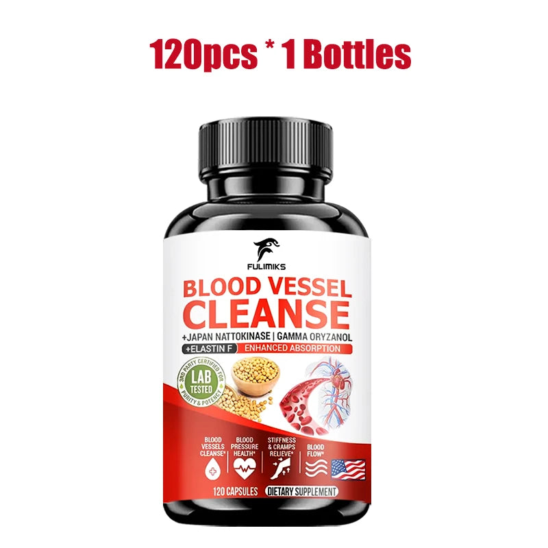 Premium Blood Vessel Cleanse Pills, with Japan Nattokinase, Gamma Oryzanol, Support Vein Health, Leg Wellness, Non-GMO