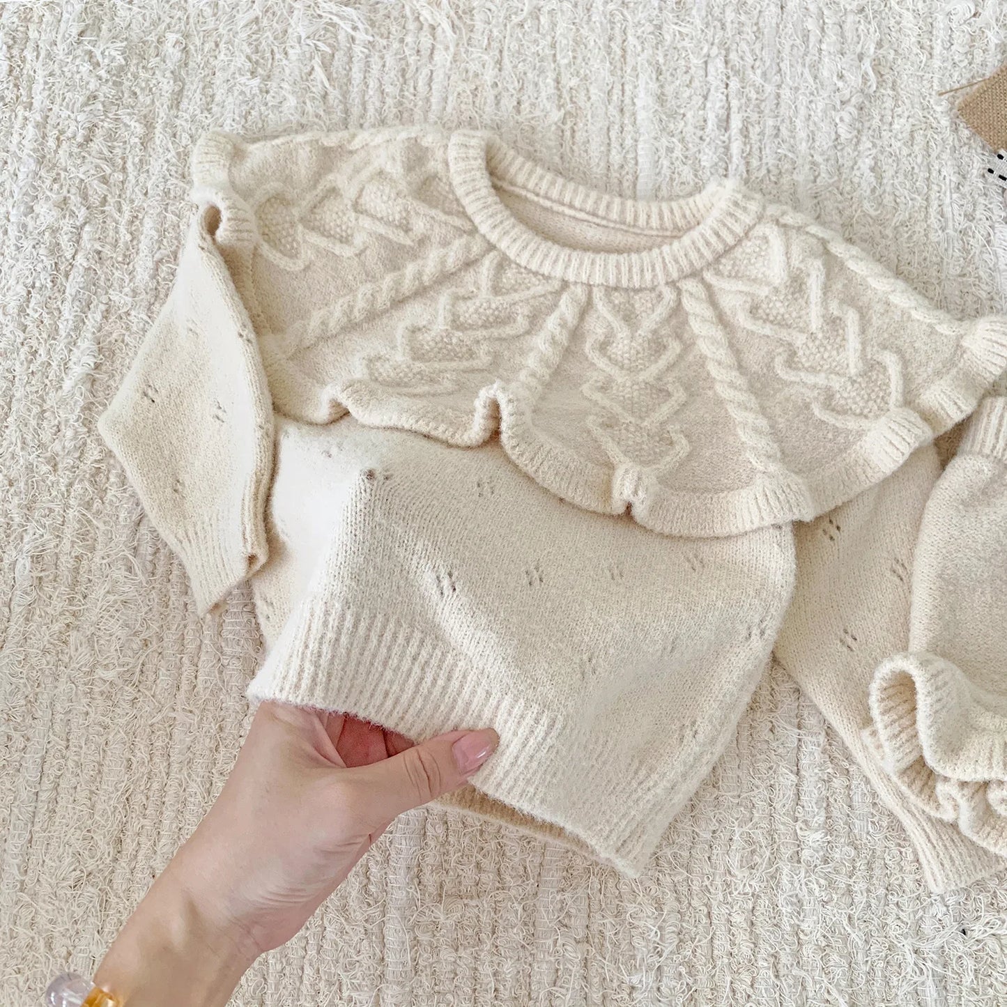4487 Baby Clothing Set 2024 Autumn and Winter Baby Knitted Sweater Suit Twist Sweater +pp Short