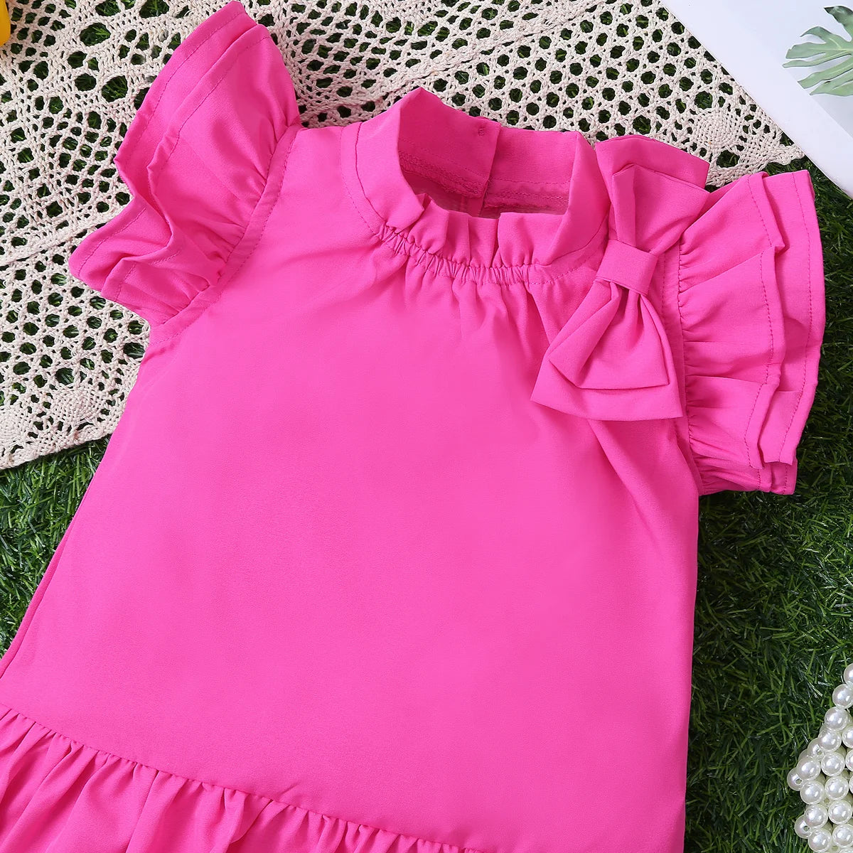 Baby Summer Solid Color Flying Sleeves Lace Dress Princess Dress Sweet, Cute and Exquisite Children's Accessories