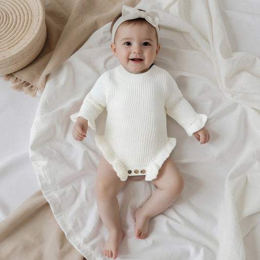 Baby Clothing Autumn  Rompers Cotton Knit Girl Romper Long Sleeve Ruffle Trim Infant Jumpsuit Overalls Newborn Clothes