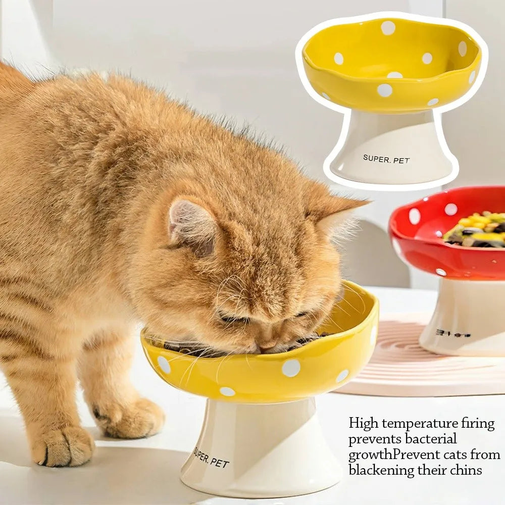 Ceramic Neck Protection Pet Bowl High Feet Slanted Mouth Mushroom Cat Bowl Anti-black Chin Anti-knockover Pet Food Bowl