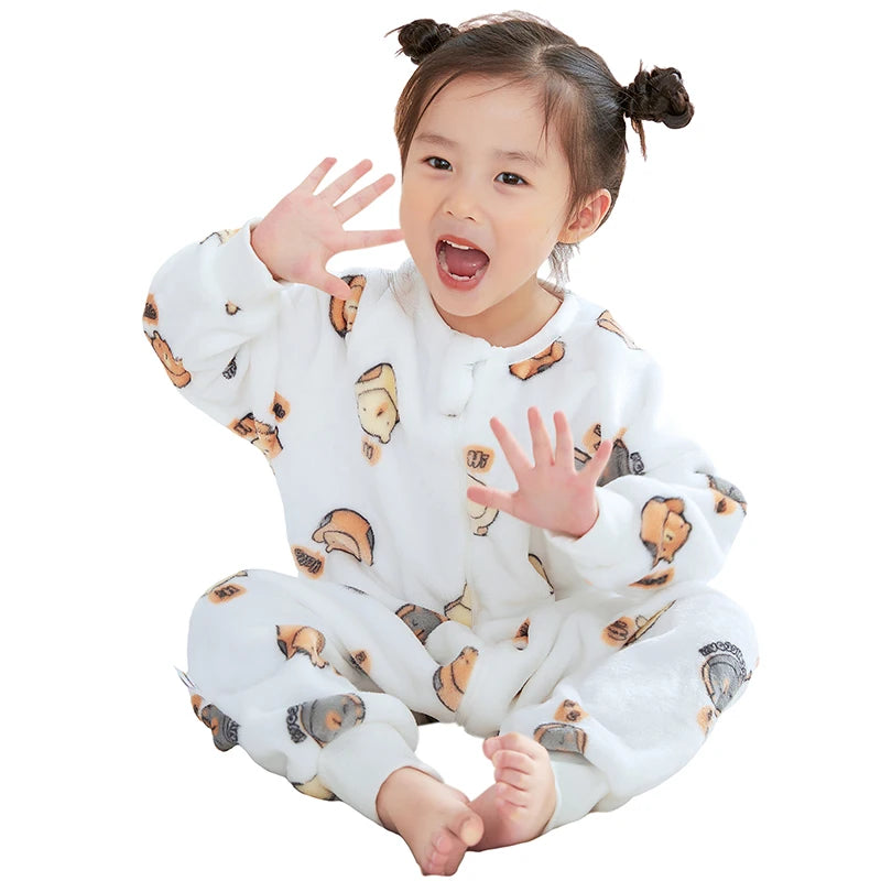 Kawaii Girls Pajamas Winter Purple Rabbit Onesie Hooded Plush Kigurumi Jumpsuit Blanket Sleeper Warm Overall Kids Nightwear Pjs