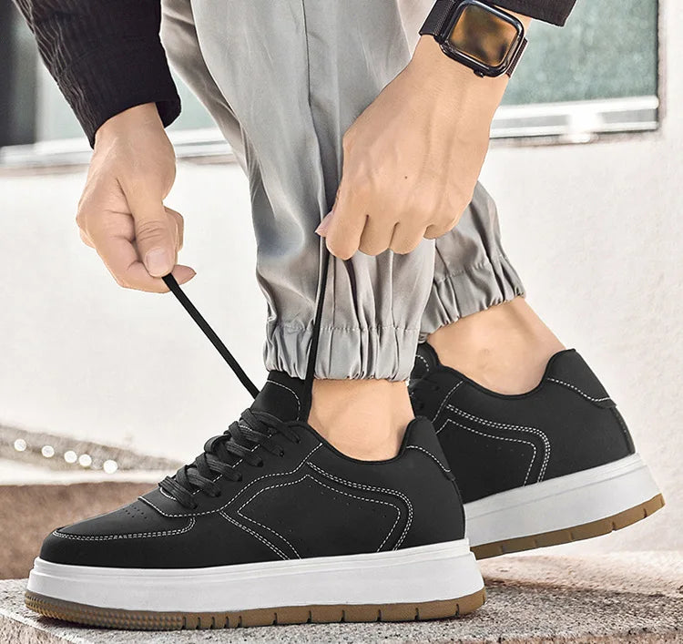 Men's Invisible Height Increasing Elevator Shoes Lace-up Sporty White Sneakers 8/10cm Taller Size Plus Invisible Elevate Shoes