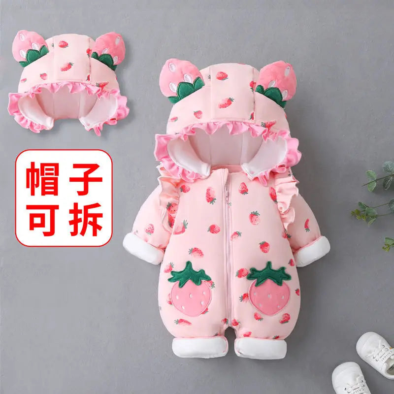 Jumpsuit Baby Winter Thickened Jumpsuit Newborn Boy Girl Removable Hood  Cuddling Clothes Quilted Princess Romper  Clothes