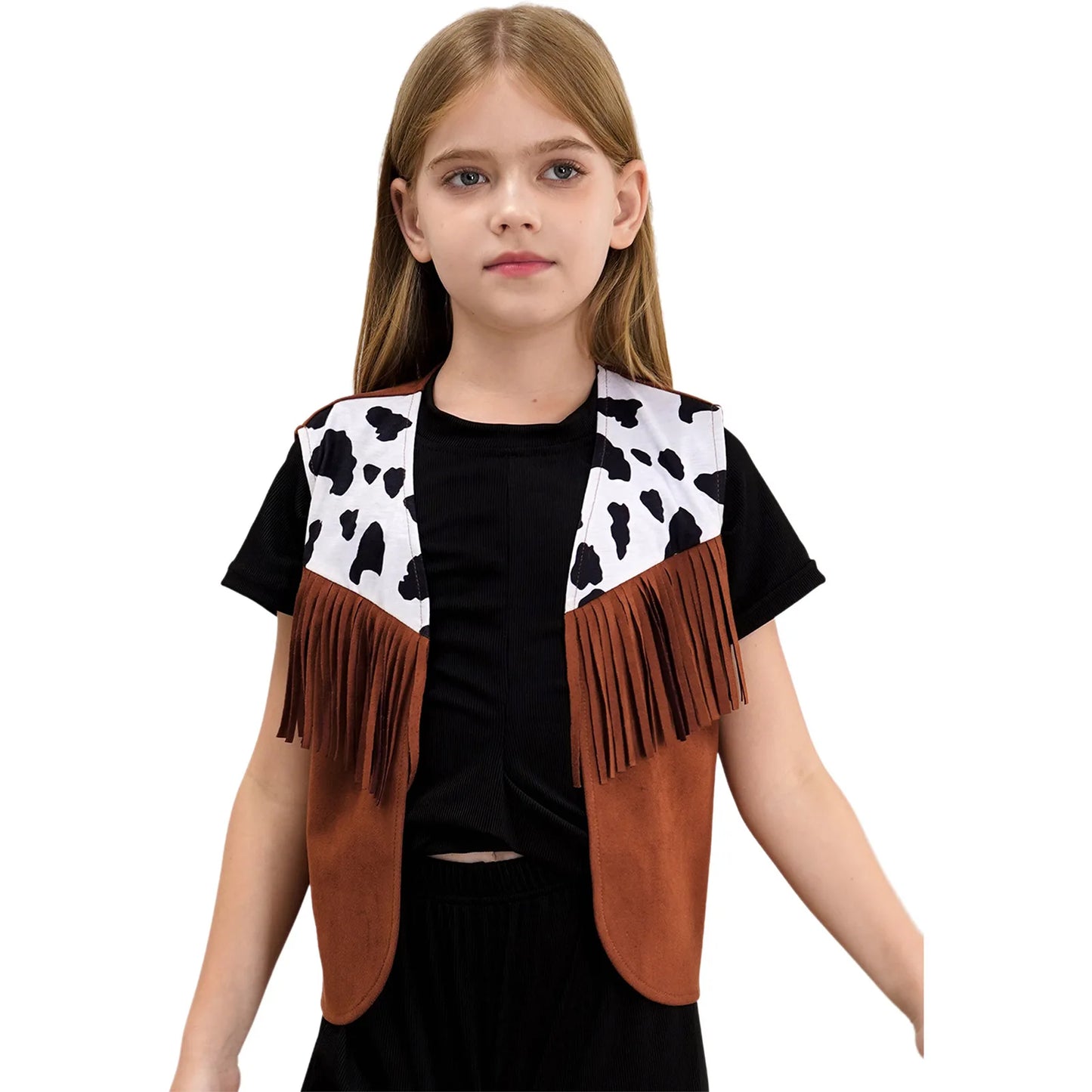 Kids Girl Boy Fringed Vest for Carnival Theme Party Tassels Top Open Front Waistcoat Child Halloween Western Cowboy Costumes