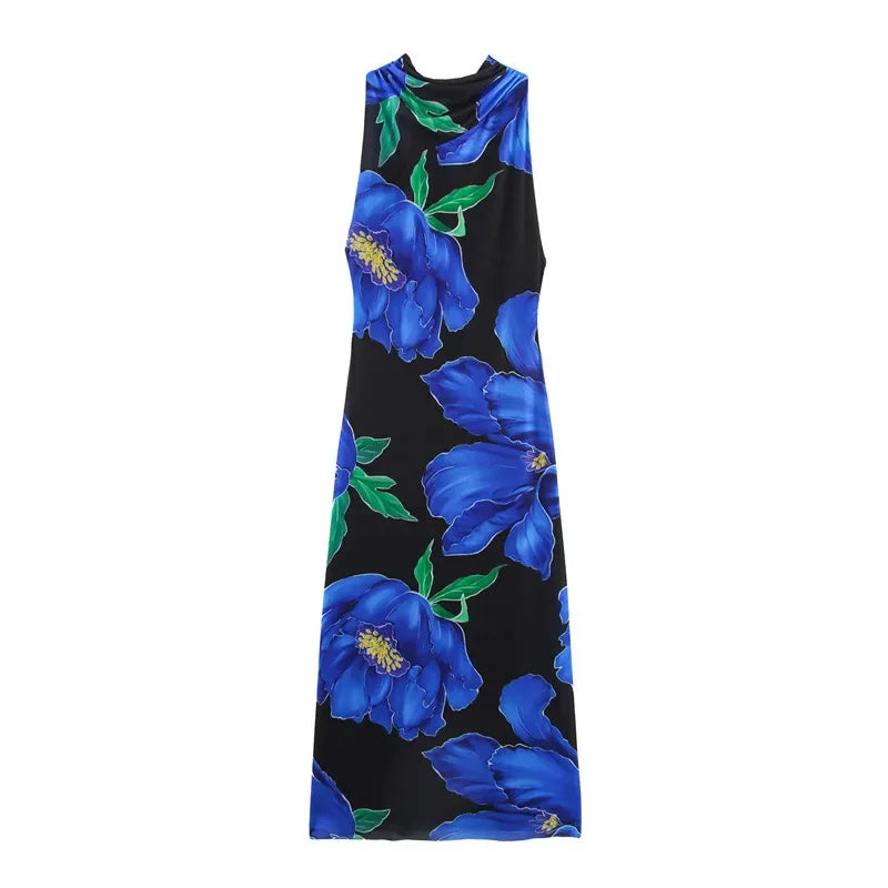 Sexy Flower Print Top Long Skirt Set Women Slim Ruffle Strap U-neck Top Loose High Waist Skirts  Fashion Summer Party Suit