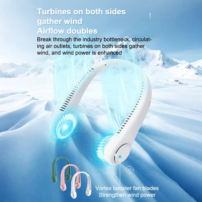 Portable Neck Fan 3 Speeds Mode Adjustable Stretchable Neck Fan Blow Air For Cooling Hand Free 4000mAh Rechargeable