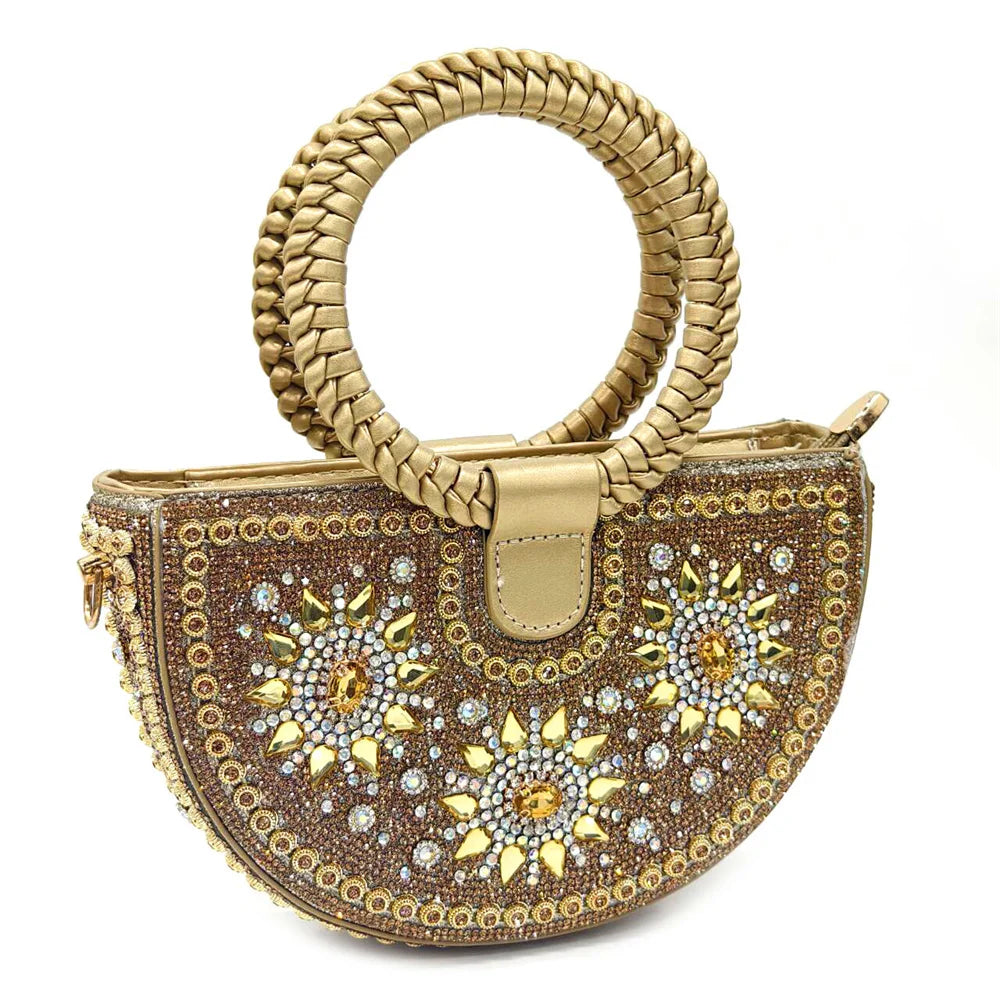 2024 New Designer Specials Italian Women Heels Shoes and Bag Set Royal Purple Color Comfortable With Rhinestone for Party