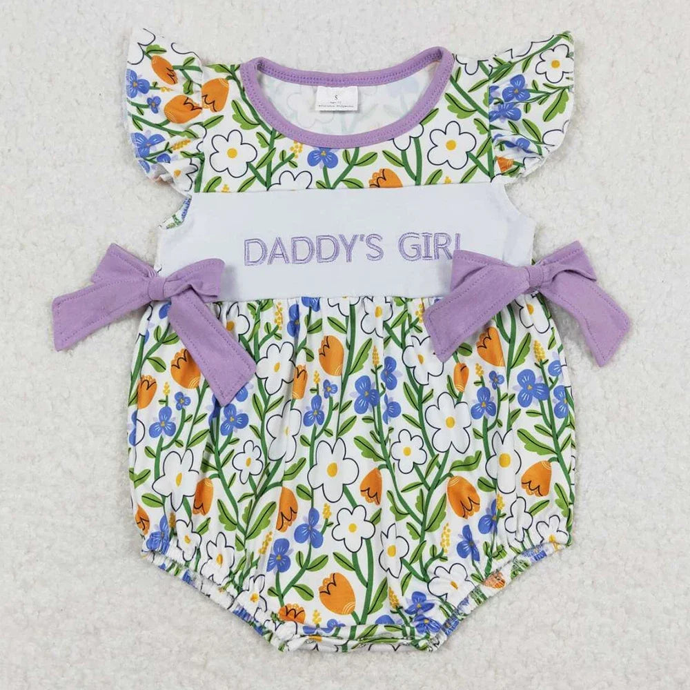 Hot Sale Baby Girls Rompers Blue Flutter Sleeves Bows Ruffle Rompers Boutique Toddler Girls Bubbles Summer Rompers Girls Onesie