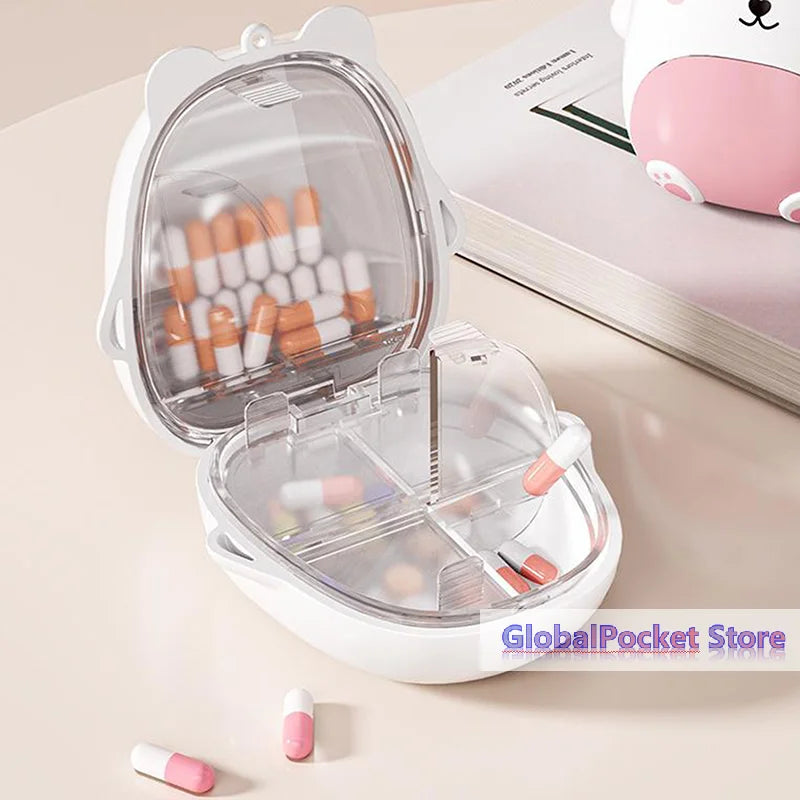 Cute Cartoon Small Bear Portable Double-layer Compartment Going Out Packed Separately Medicine Storage Plastic Pill Box Fashion