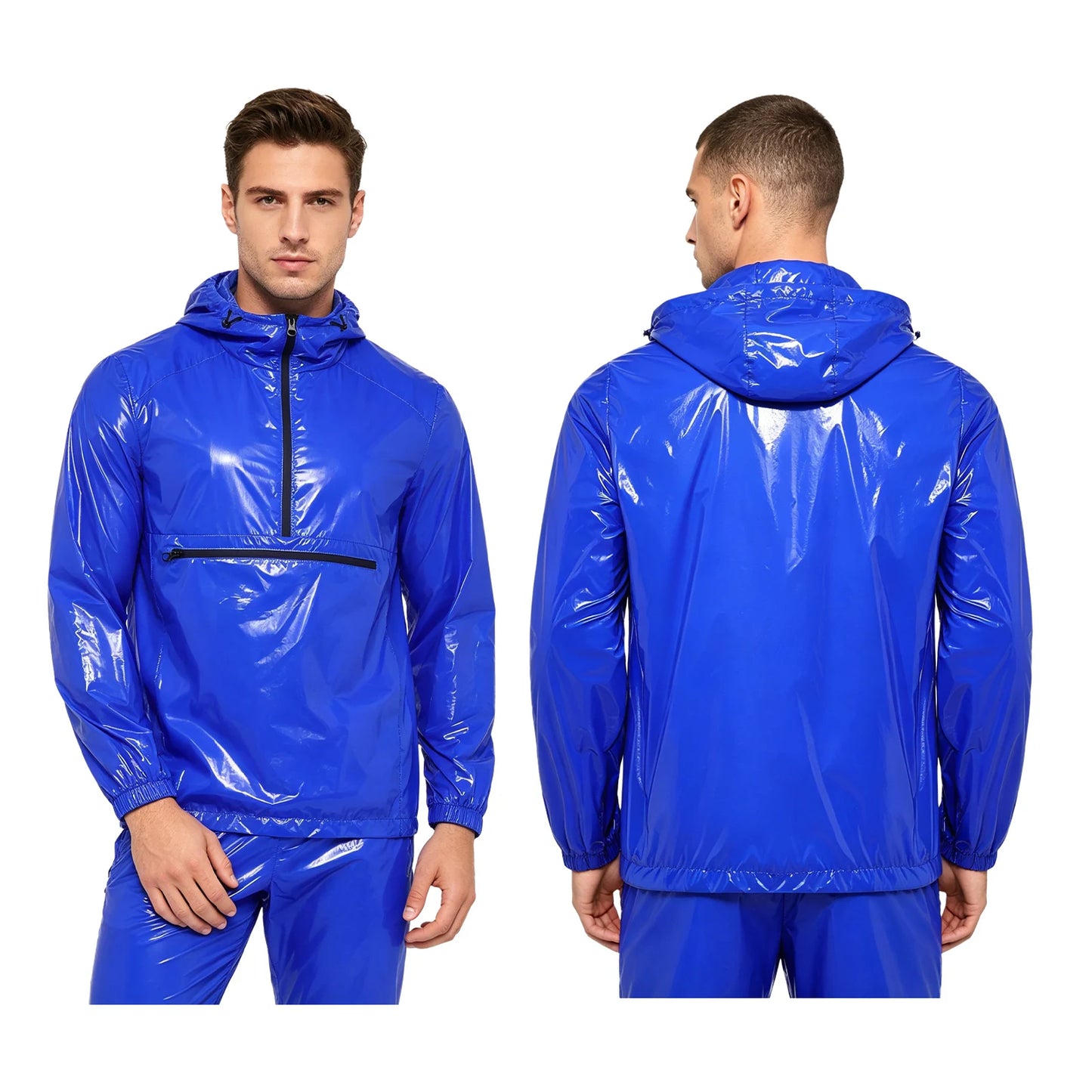 Men Waterproof Hooded Trench Jacket Long Sleeve Hood Outerwear Windbreaker Raincoat fo Hiking Fishing Biking Thermal Windbreaker