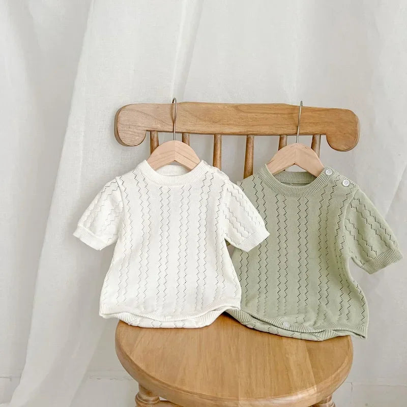 INS Summer Baby Knitwear Romper 0-3Years Newborn Boy Girl Solid Color Short Sleeve O-Neck Knitted Bodysuit One-Pieces Clothes