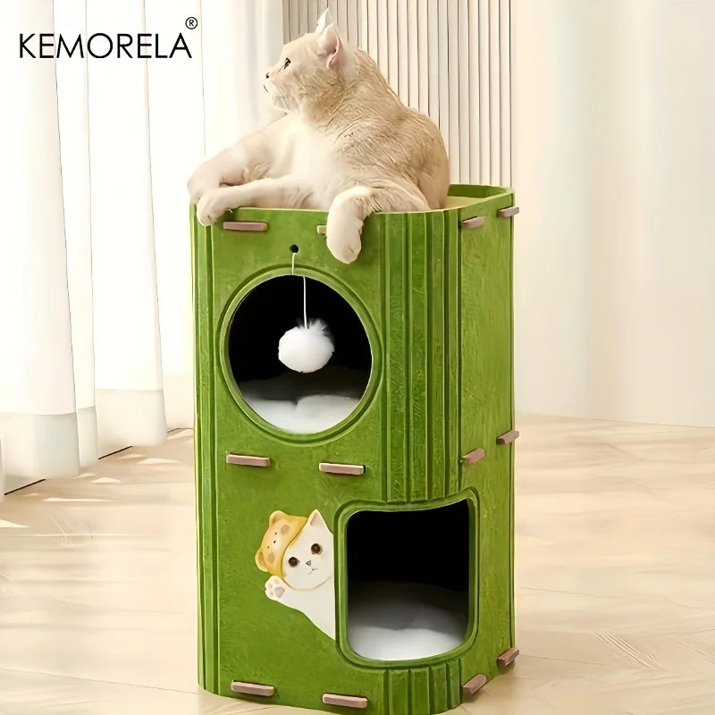 3D Tree-Shaped Cat Condo Large Space Pet Cat Tree with Scratching Posts & Hanging Toys Felt Space-Saving Detachable for Cats