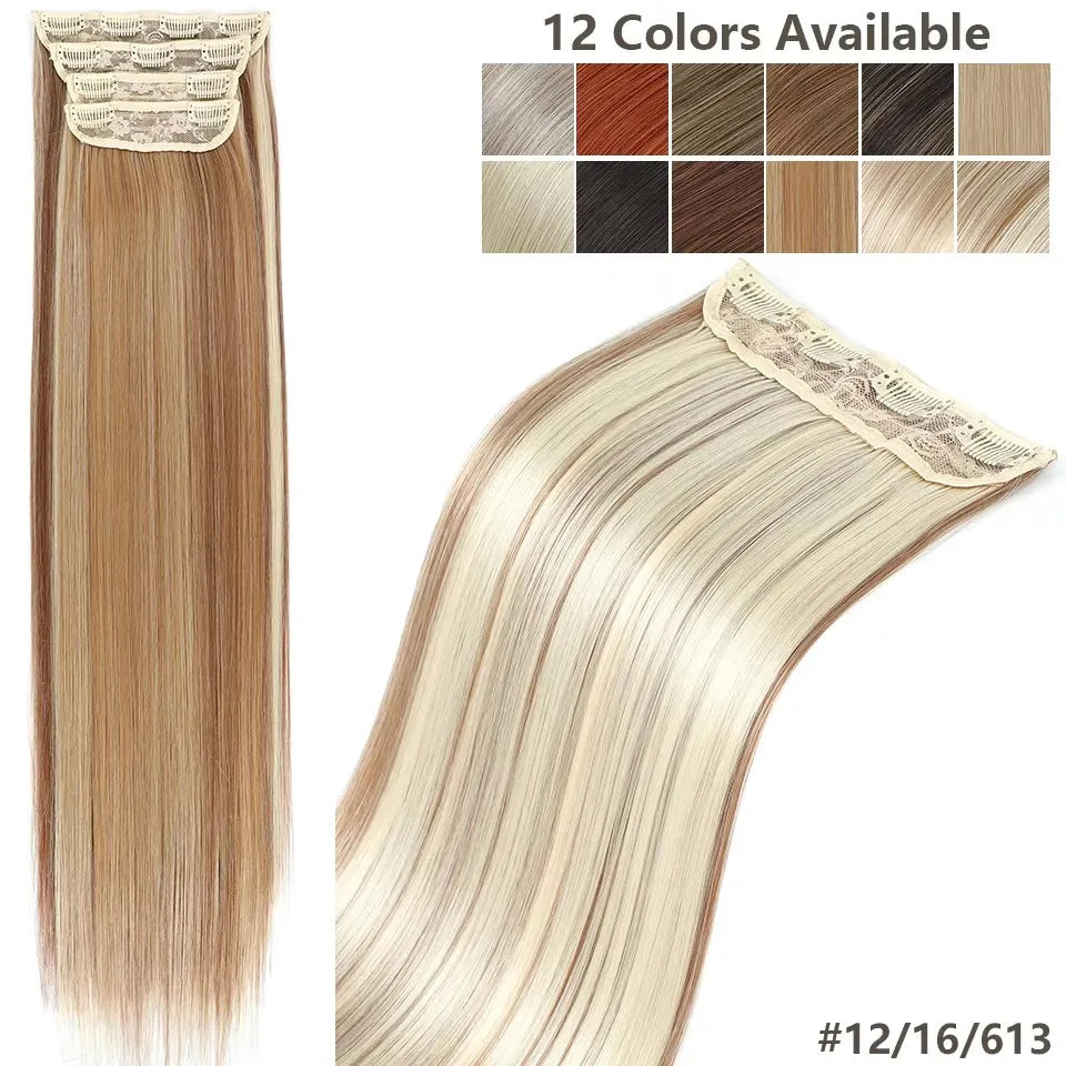 24Inches 200Grams M888 Ombre Blond 27/613 4Clips In Straight Hair Extensions Bio Heat Resistant Soft Nature Synthetic Hairpieces
