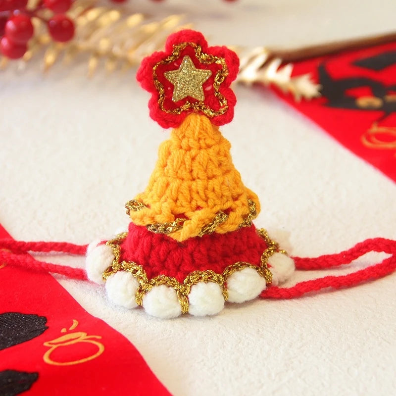 New Year Cat Collar Pet Cat Dog Scarfs Crocheted Kitten Puppy Collar Spring Festival Cat Cosplay Costume Pet Accessiories