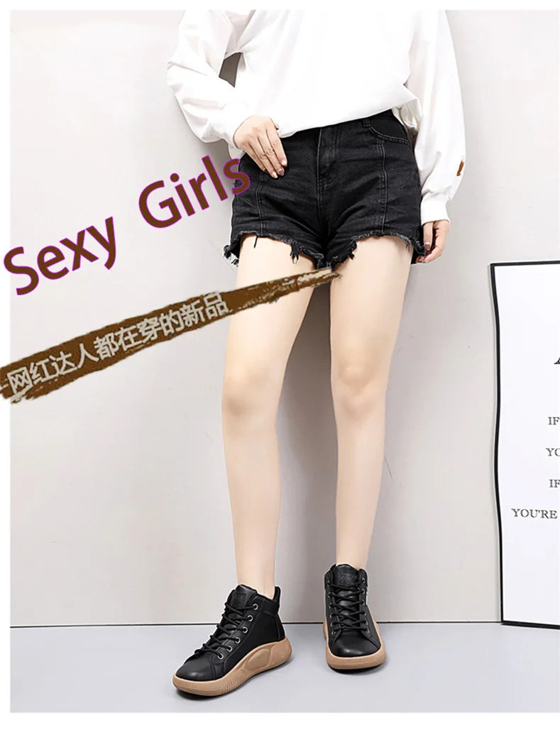 CINESSD Version of High-top Shoes for Female Students Trend of Casual Running Shoe Comfortable Lace-up Sneakers Female Shoes