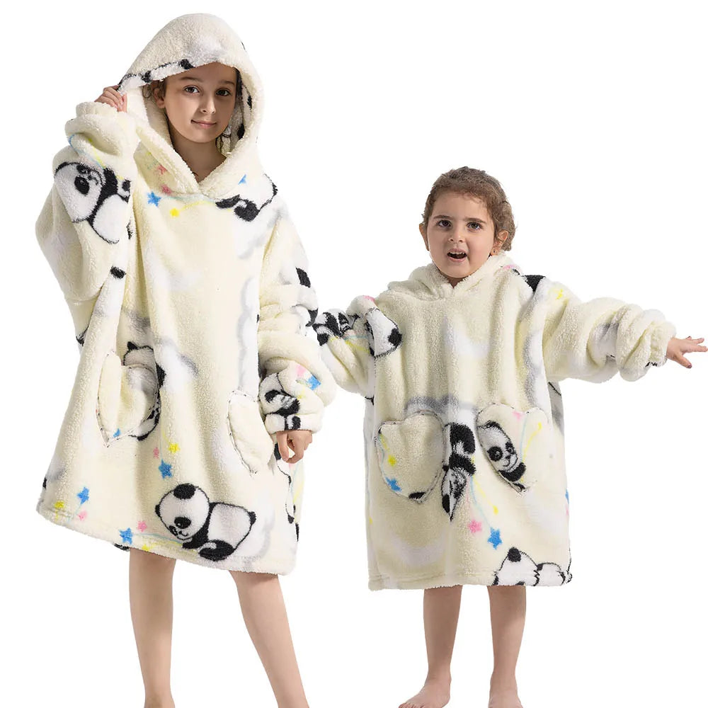 Halloween Pumpkin Hoodies for Boys Girls Winter Thick Flannel Hooded Sweatshirts Kids Clothing Children Oversized Blanket Hoodie