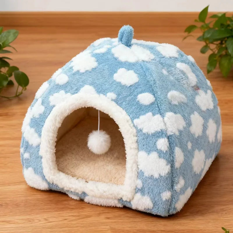 Enclosed Cat House - Winter Warm & Thickened Triangular Deep Sleep Pet Bed for Cats & Small Dogs | Cozy & Insulated Pet Shelter