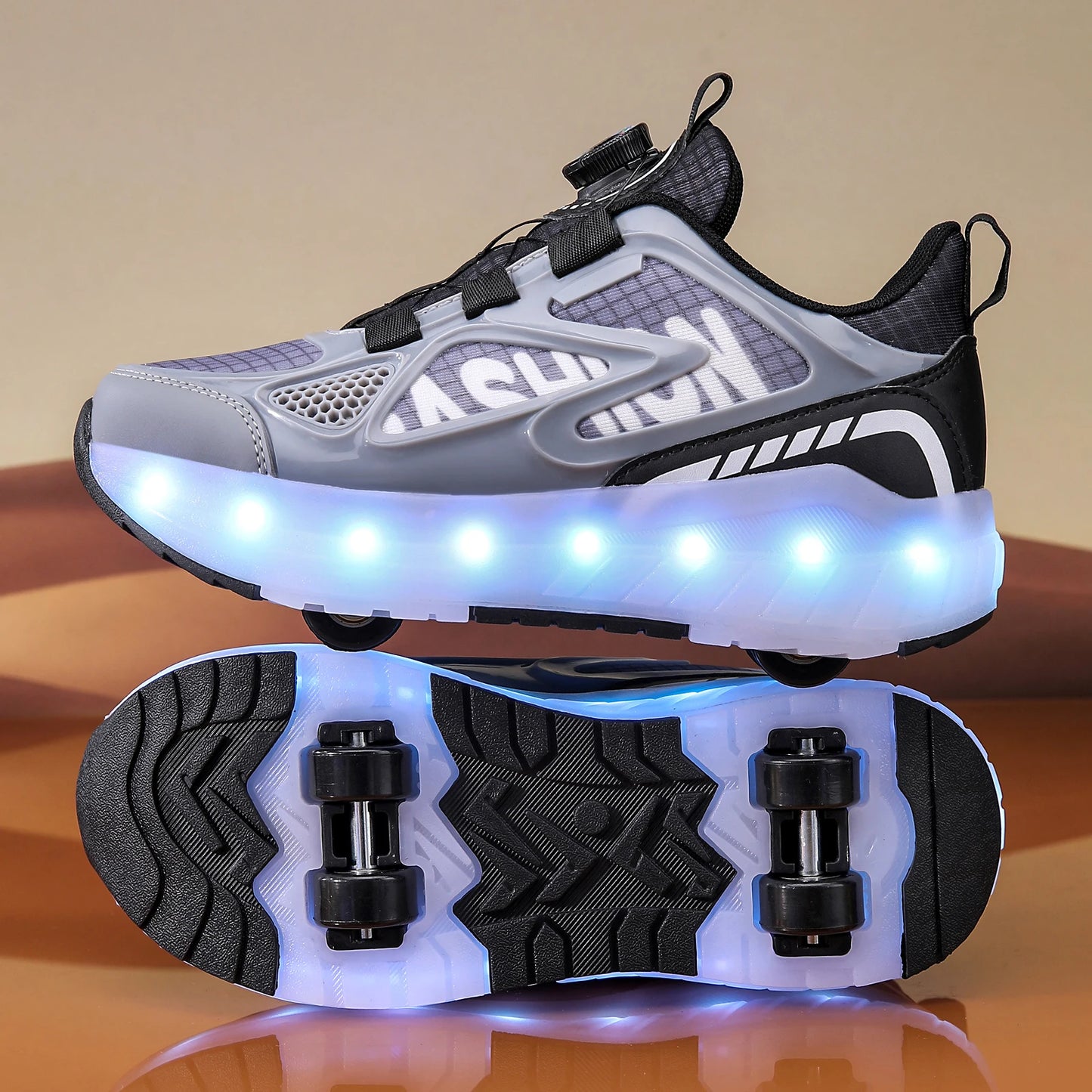 Children's Roller Skate Shoes 4-Wheels Removable Wheeled Rolling Shoes for Kids with LED Light Inline Skate Sneaker