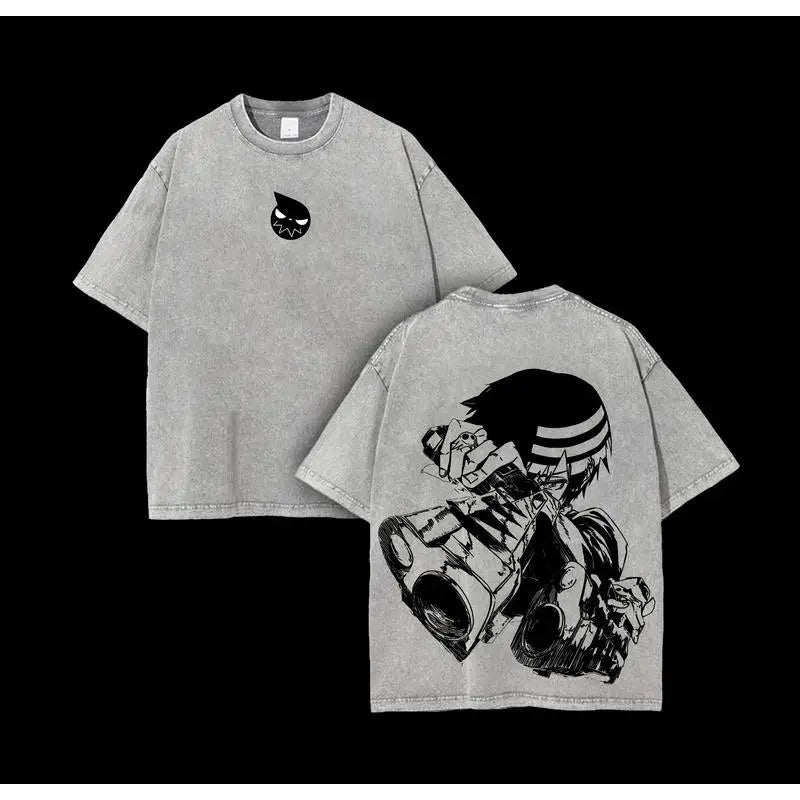Anime Soul Eater Death The Kid  Print T-shirt Men Women Tshirts Short Sleeve Cotton Clothing Retro Washed T Shirt Harajuku Tops