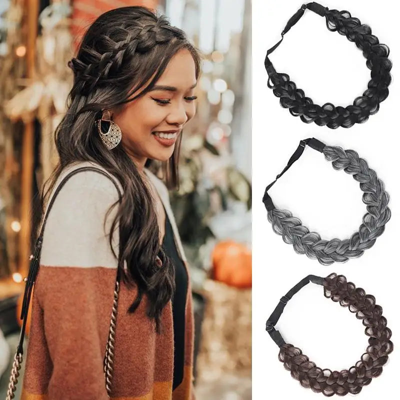 1 Pcs Synthetic Premium Adjustable Handmade Wig Braided Elastic Band Hair Fashion Braiding Hair Headband Headwear For Women