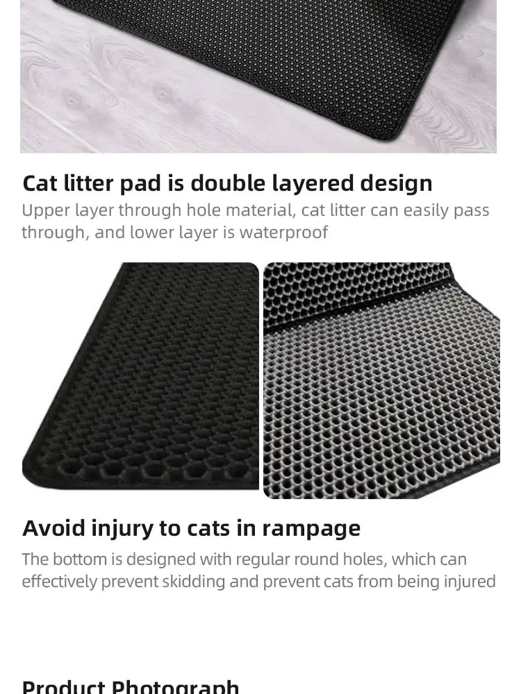 Non-Slip Waterproof Cat Litter Mat-Double Layer Washable Pet Floor Mat, Durable&Easy to Clean, Traps Litter for Cats&Small Pets