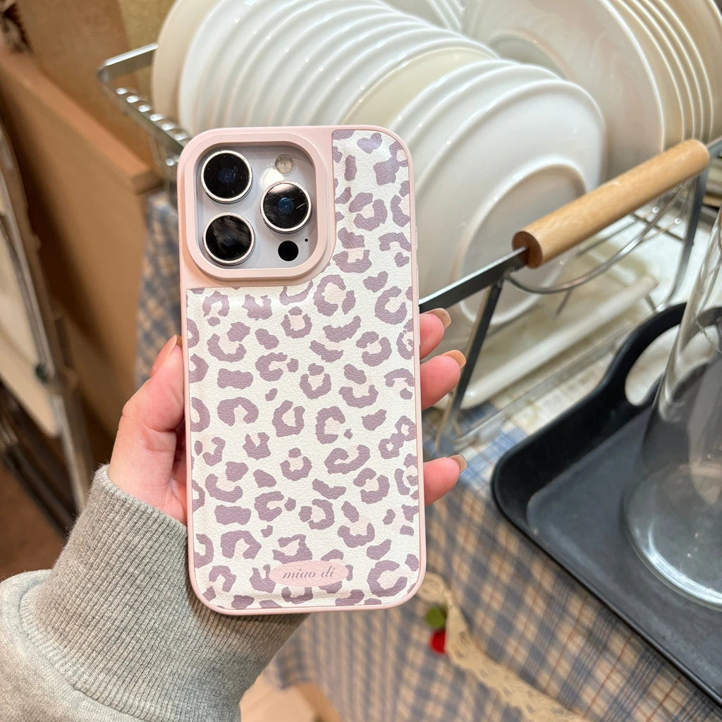 Fashion Sweet Pink Leopard Print Leather Shockproof Protective Phone Cover Case for iPhone 17 16 15 14 Pro Max