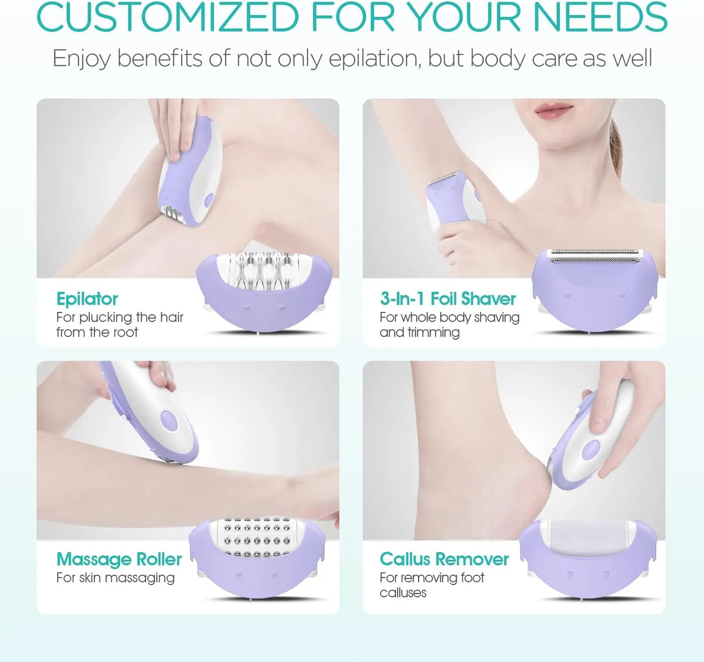 Kemei 4in1 Women Epilator Electric Shaver Facial Body Hair Removal Lady Leg Bikini Trimmer Hair Remover Underarms Rechargeable