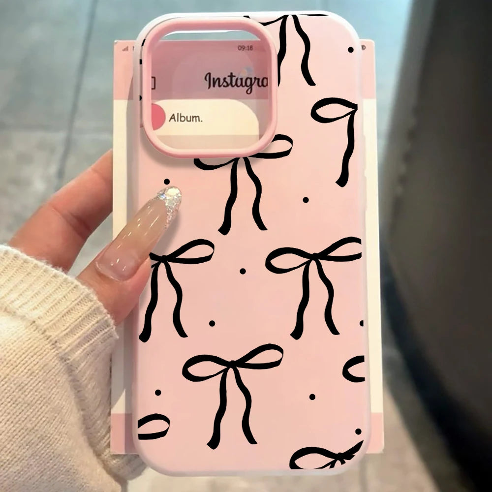 TPU Cute Bow Pattern Pattern Phone Case For iPhone 11 12 13 Pro 14 15 16 17 Pro Max XS 7 8 Plus ShockProof Candy Color INS Cover