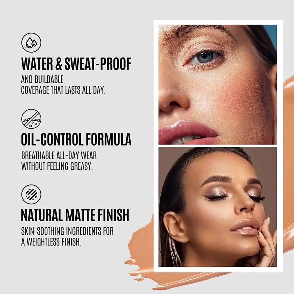 LOOKAVE Liquid Foundation Long Lasting Full Coverage Matte Cream CC Foundation Makeup Concealer Natural Liquid Base Moistur U1W8