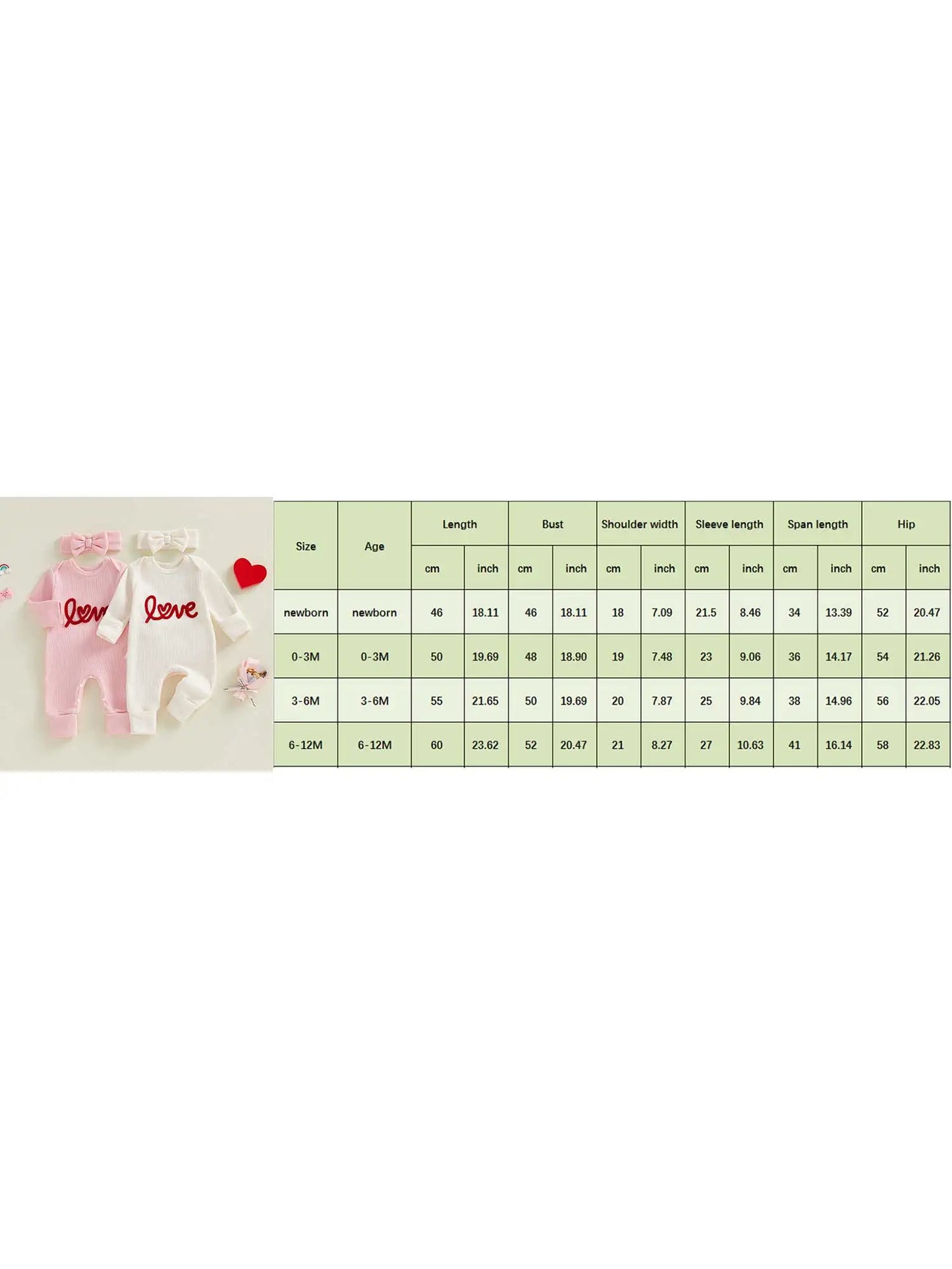 Spring Valentine's Day Infant Baby Girls Bodysuit Waffled Letter Embroidery Long Sleeve Jumpsuit Bow Headband Clothes