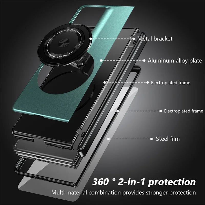 Matte Solid Color Phone Case for Honor Magic V2 RSR Hard Shell Protection Shockproof Film Protector with Holder Cover