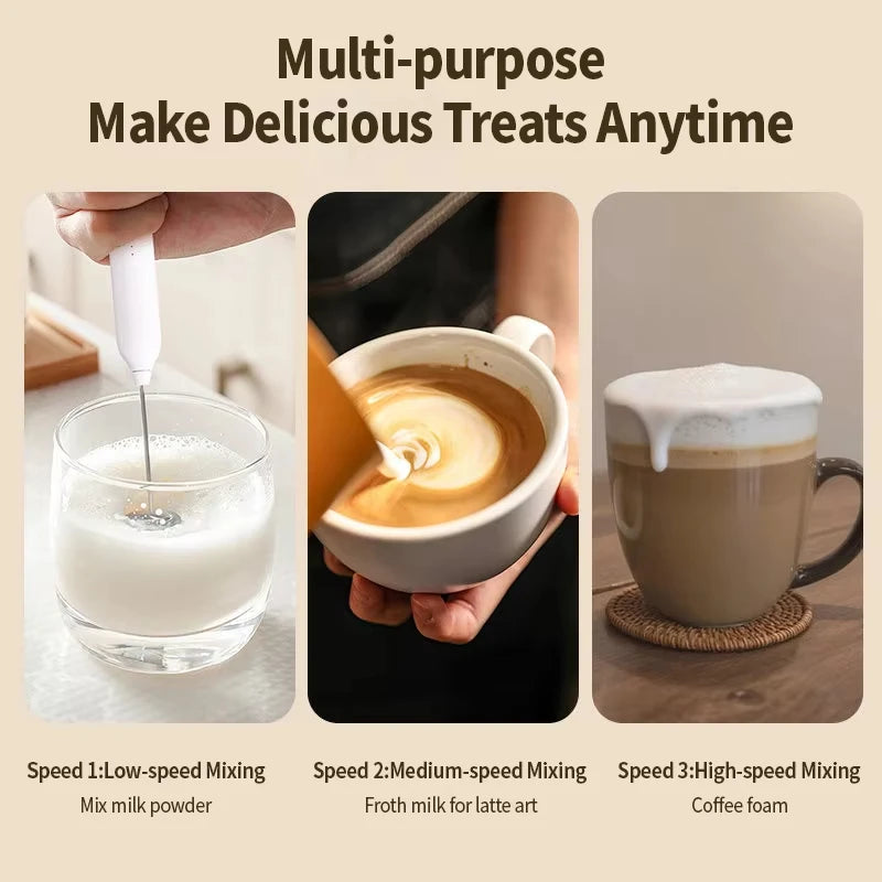 Handheld Electric Milk Coffee Mixer, High-Speed Cream Mixer, AA Battery Powered Latte and Cappuccino Kitchen Appliances