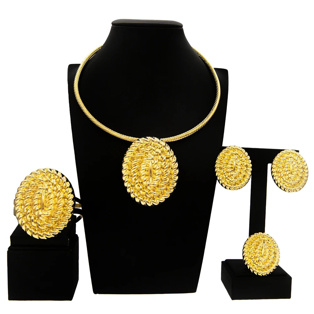 Jewelry Sets For Women Pendant Necklace Gold Plated Silver Simple Fashion Design Big Earring Bracelet Ring Sets Exquisite Gifts