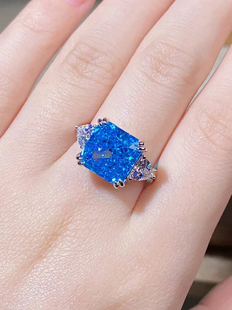 925 Sterling Silver Colourful Sugar Cube Triangle Zirconia Ring For Women Daily Anniversary Luxury High Quality Fine Jewelry