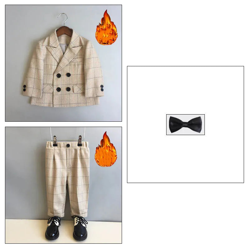 Autumn Winter Children Boys Formal Suit Kids Boys Wedding Suit 1-14Y Teenager Boy Blazer Vest Pant Suit Elegant Boys Kid Costume