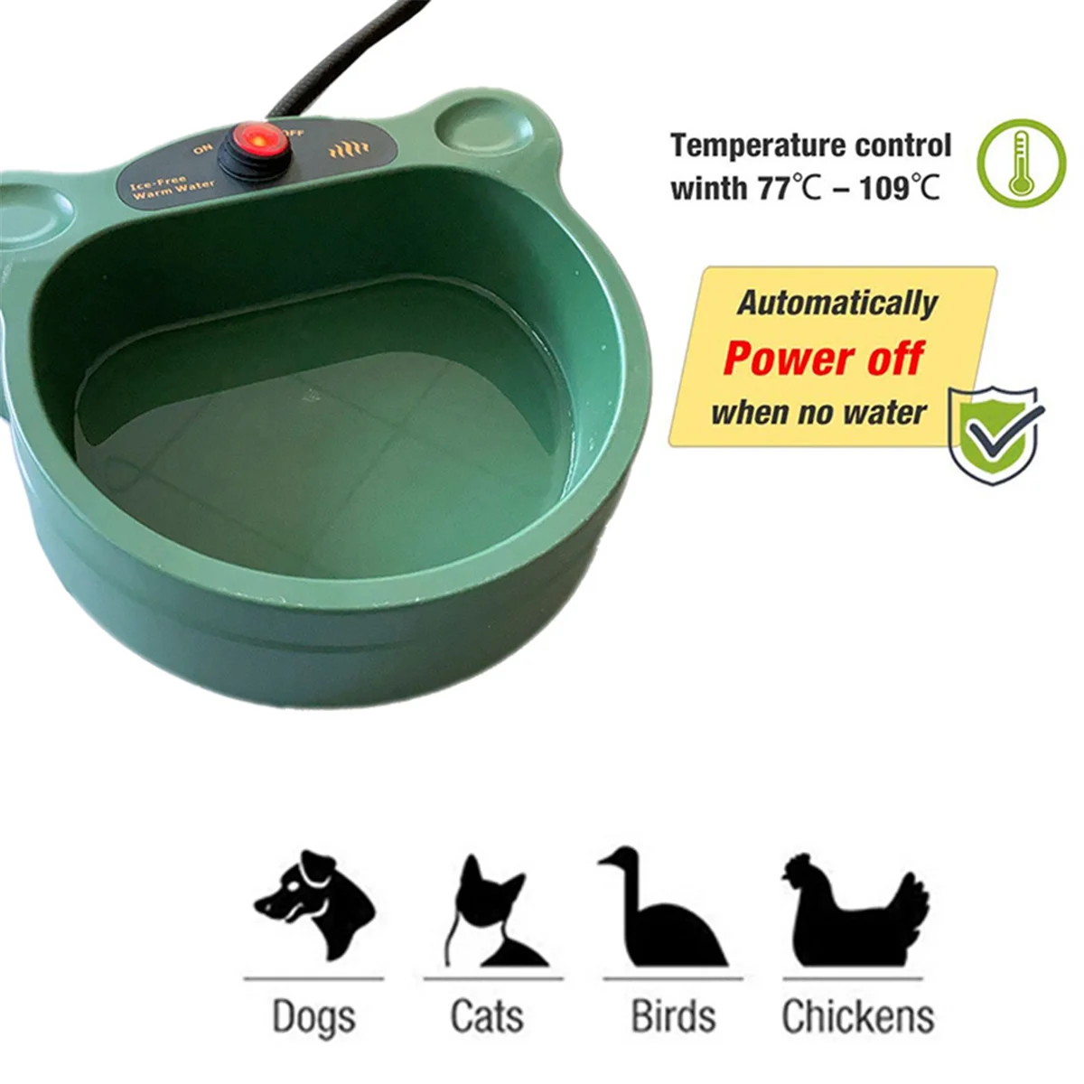 Heated Water Bowl For Dogs, Non-Freezing Outdoor Heated Dog Bowl, Winter Heated Pet Bowl For Cats, Chickens EU Plug 21X20x8cm-BE