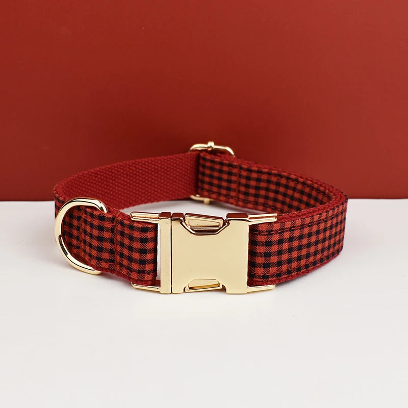 Plaid Dog Collar Designer With Bow Tie Custom Dog Accessories Luxury Pet collar leash set