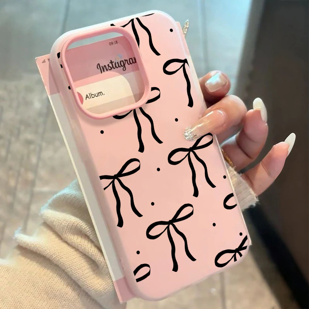TPU Cute Bow Pattern Pattern Phone Case For iPhone 11 12 13 Pro 14 15 16 17 Pro Max XS 7 8 Plus ShockProof Candy Color INS Cover