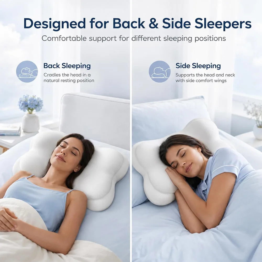 Cloud Pillow Cozy Sleep Pillow, Ergonomic Memory Foam Cervical Support Pillow for Side, Sleepers with Breathable Washable Cover