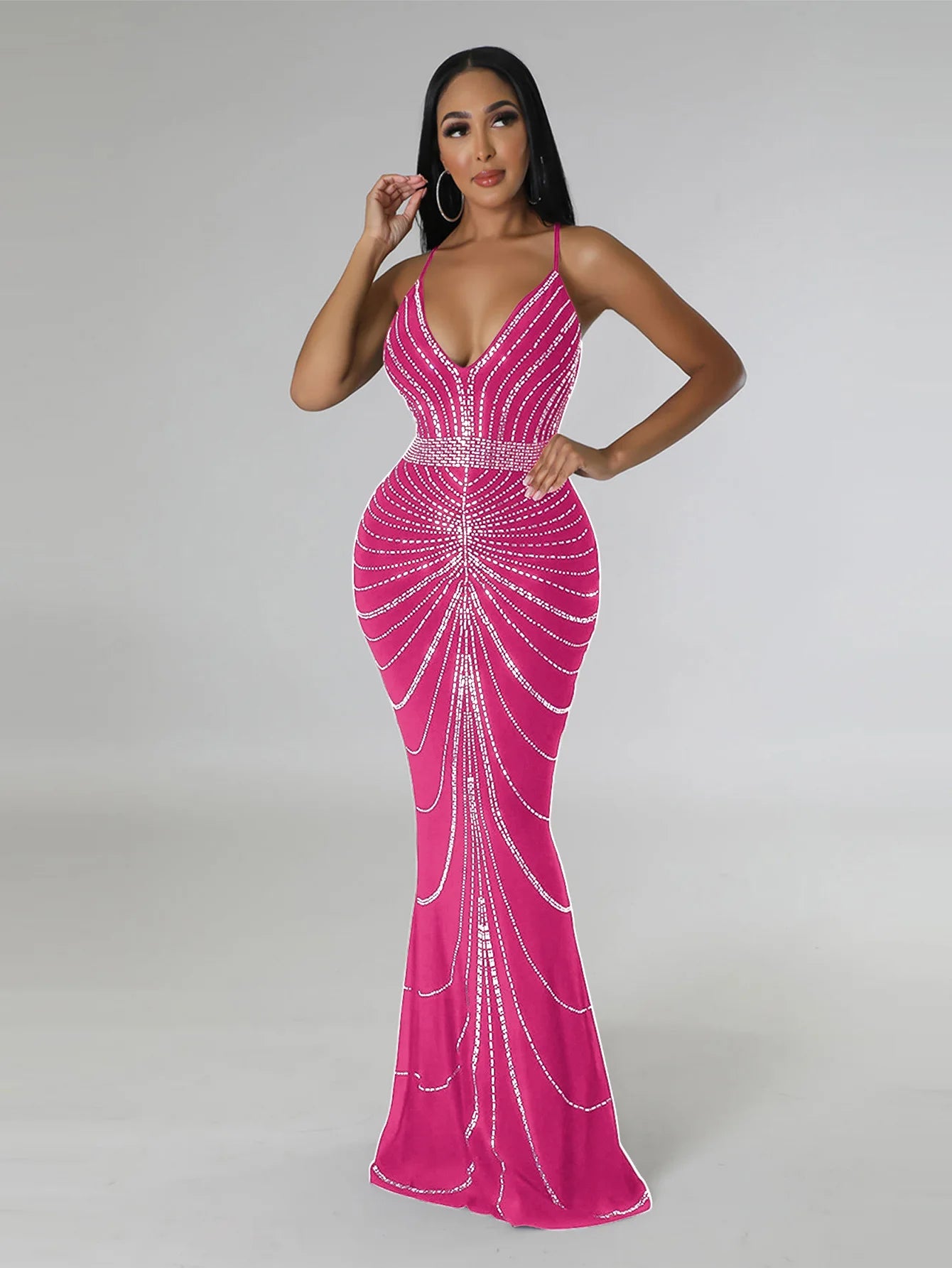 Sparkling Solid Color Hot Diamond Sheer Mesh Long Skirt, Elegant and Luxurious Spring Women's Cocktail Dress, Celebrity Clothing