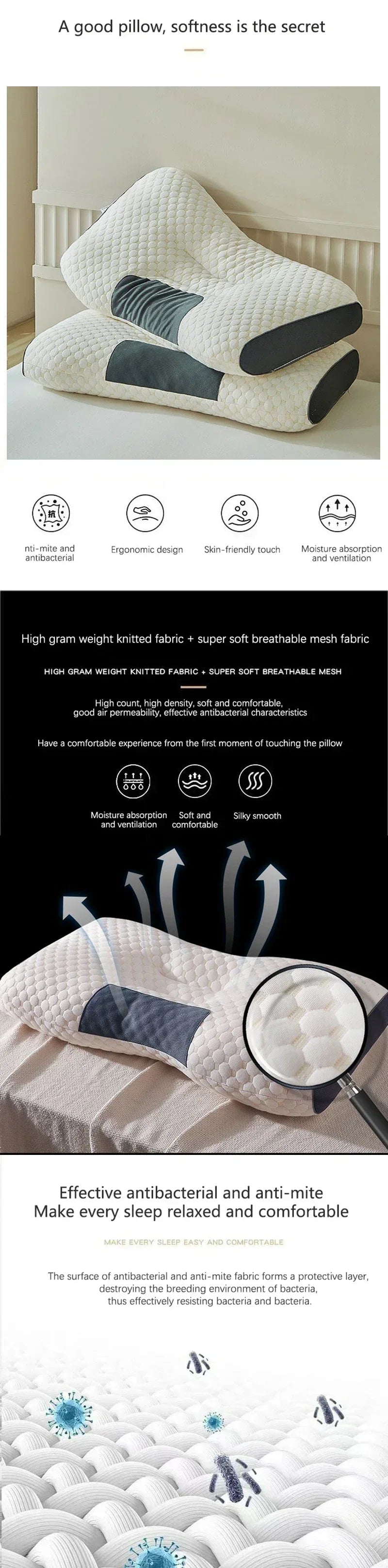 Cervical Orthopedic Almohada Neck Pillow, Soybean Fiber Massage Pillow for Sleep, Household SPA Neck Support, Comfortable Rest