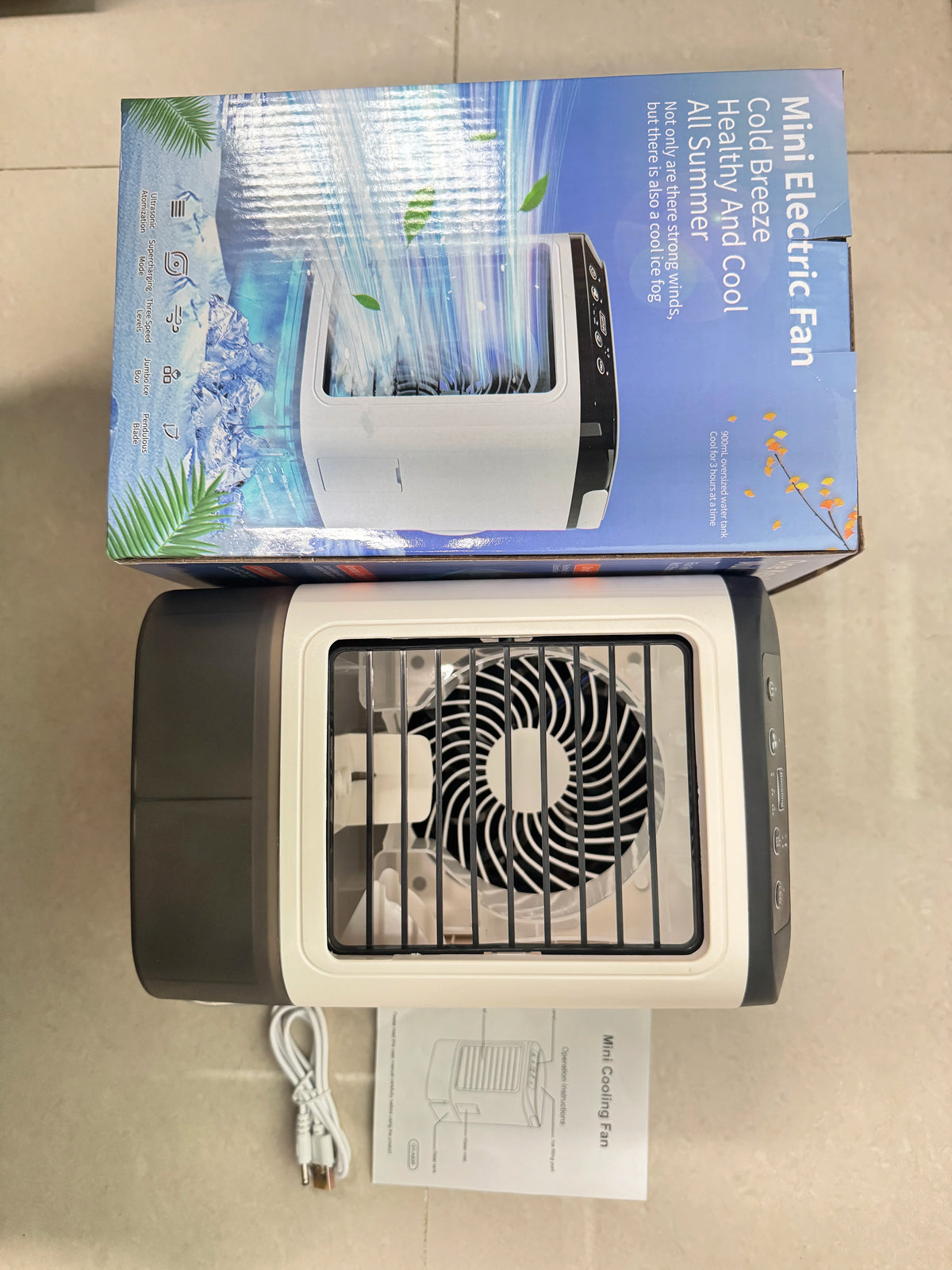 Portable Air Conditioner, Desktop Cold Fan with Colorful Atmosphere Light, Evaporative Air Cooler with Ice Box, 3 Wind Speeds