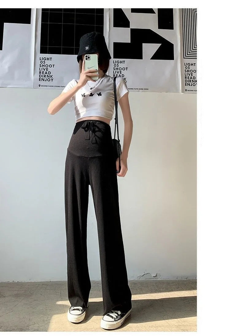 6 Colors Summer Fashion Loose Pants For Pregnant Women Breathable Wide Leg Straight Trousers Adjustable Maternity Clothing