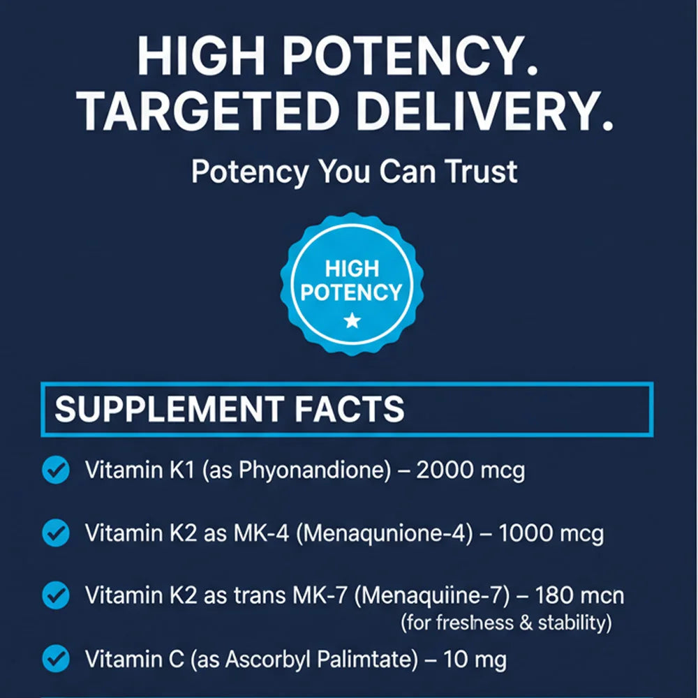 Vitamin K2 (MK-4 & MK-7) Capsules, High Absorption Supplement for Bone Density, Teeth, Joint, Cardiovascular & Immune Health