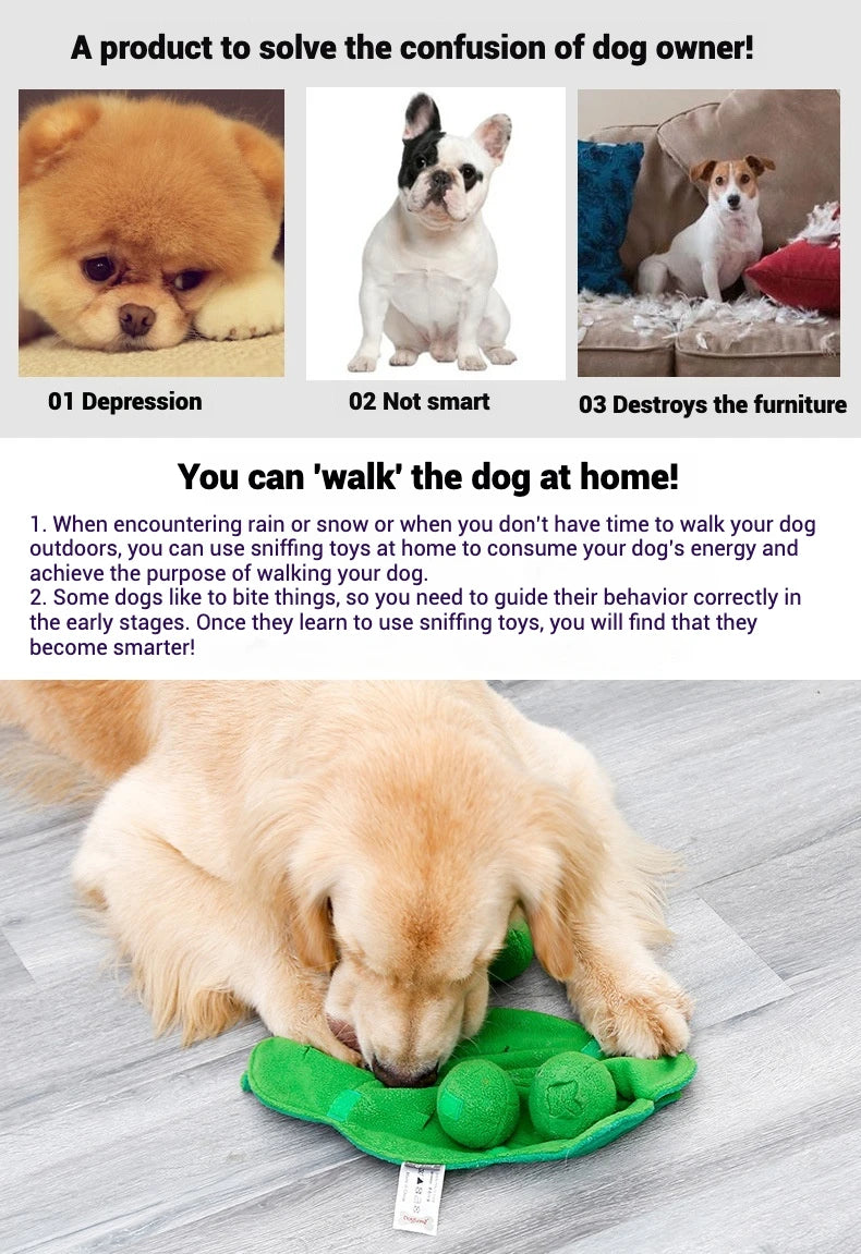 Pea Pet Sniffing Toy for Dogs Plush Soft Chew Toy with Hidden Treat Pockets Built-in Squeakers Interactive Training Nose Work