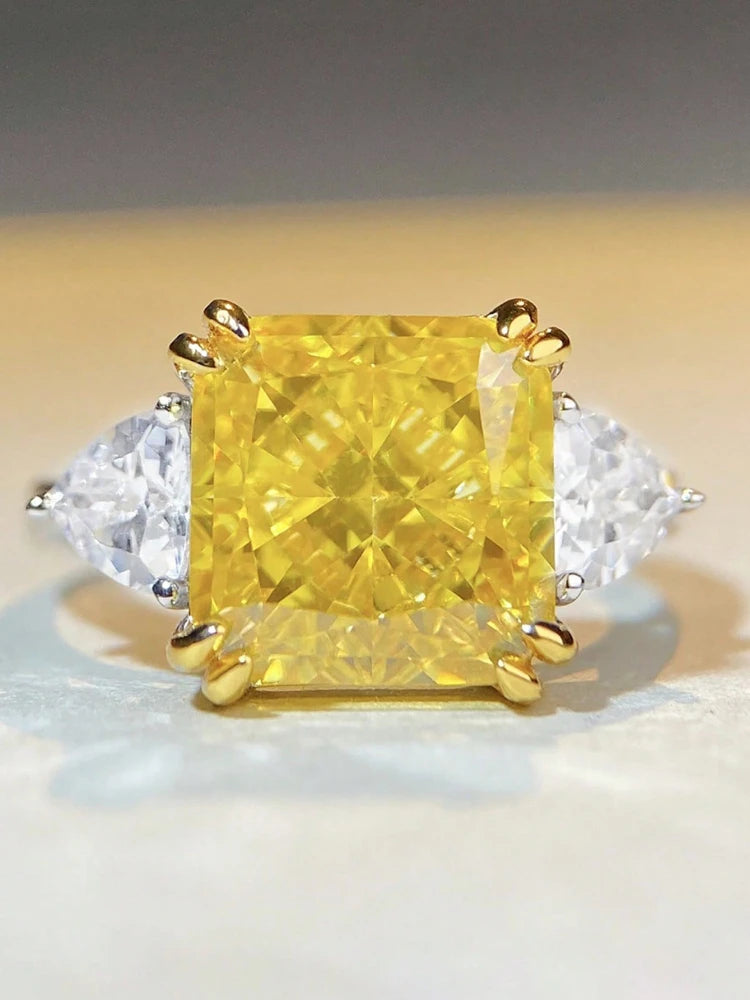 925 Sterling Silver Colourful Sugar Cube Triangle Zirconia Ring For Women Daily Anniversary Luxury High Quality Fine Jewelry