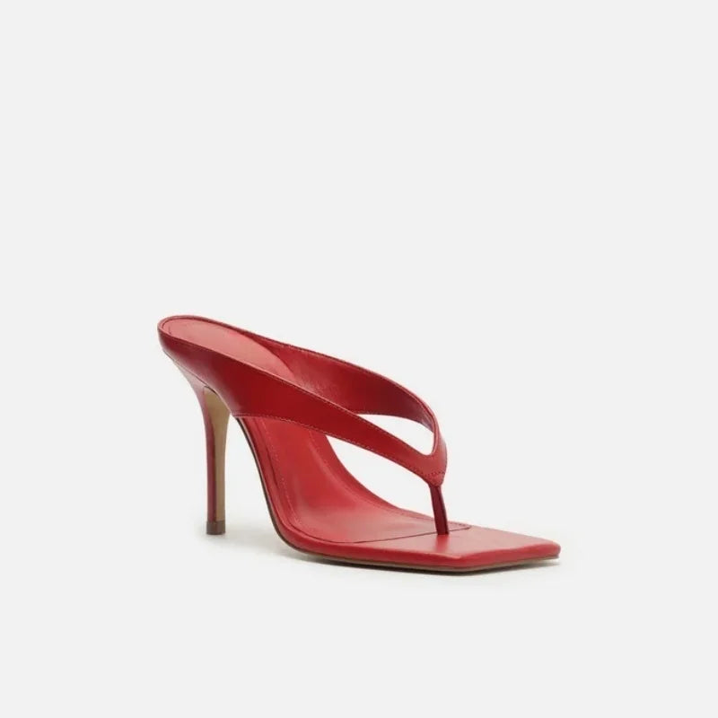 New Sexy Summer Sandals Women Fashion Flip-flops Thin High Heels Square Toe Casual Party Sandals Shoes Leather Sexy Slides