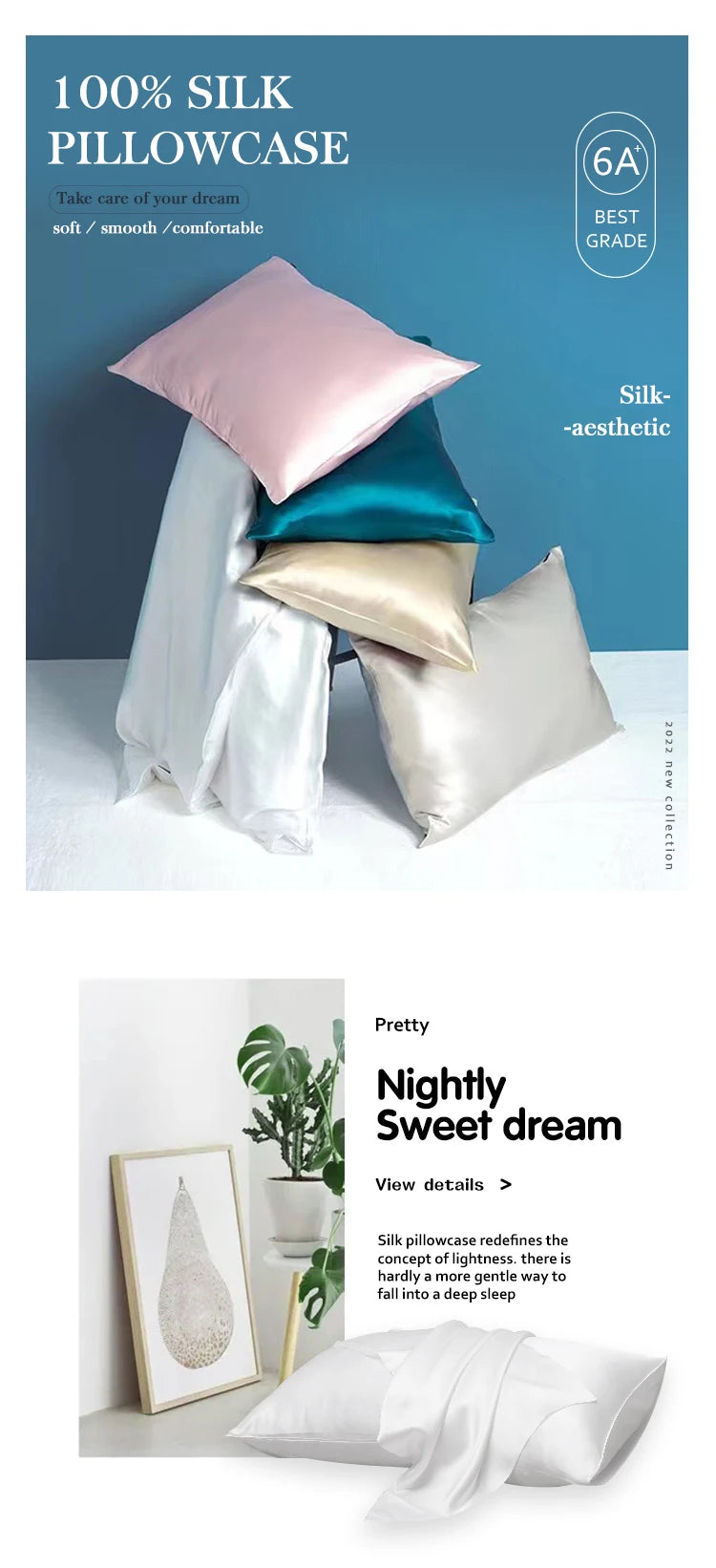 100% Natural Mulberry Silk Pillowcase 19MM With Hidden Zipper Suitable For Hair Real silk pillow case with Oeko-tex